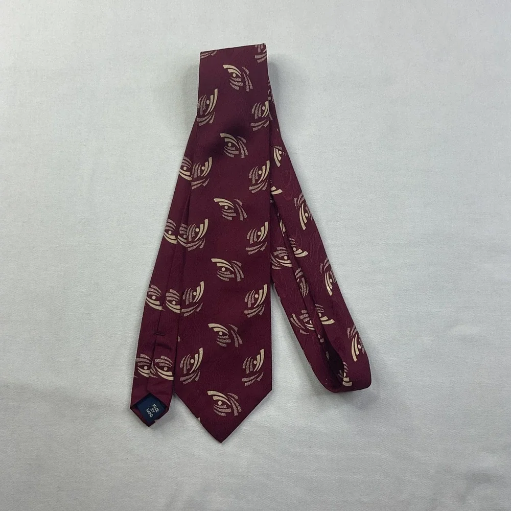Vintage Polo Ralph Lauren Silk Tie Burgundy Gold Geometric Abstract Paisley